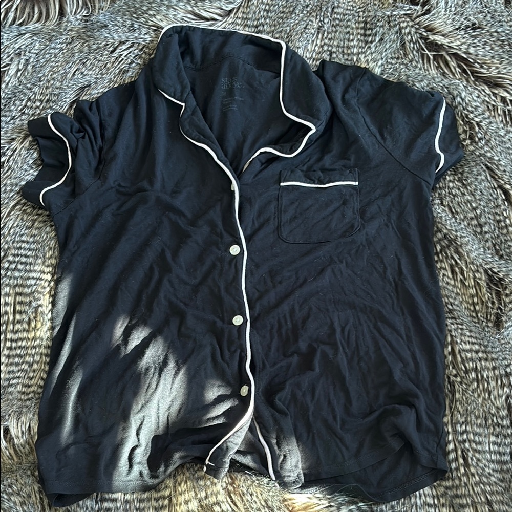 Black Button-Up Shirt with White Trim